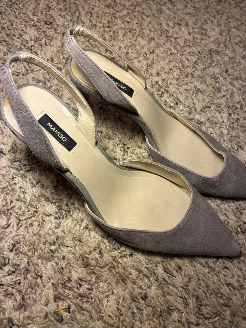 Mango Taupe Suede‎ Pointed Slingback Heels